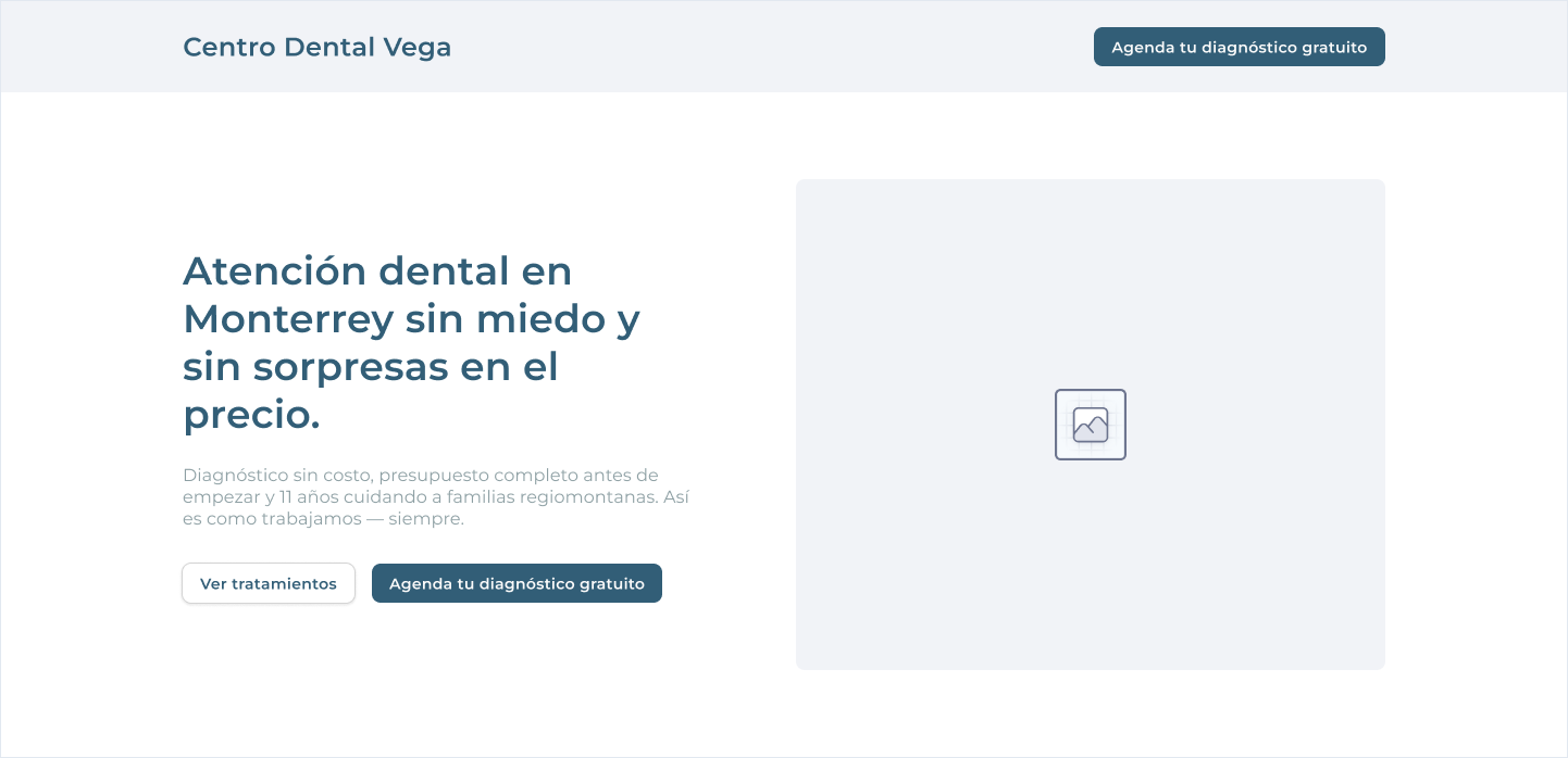 Ejemplo del Plano Digital: secci\u00f3n header para Centro Dental Vega